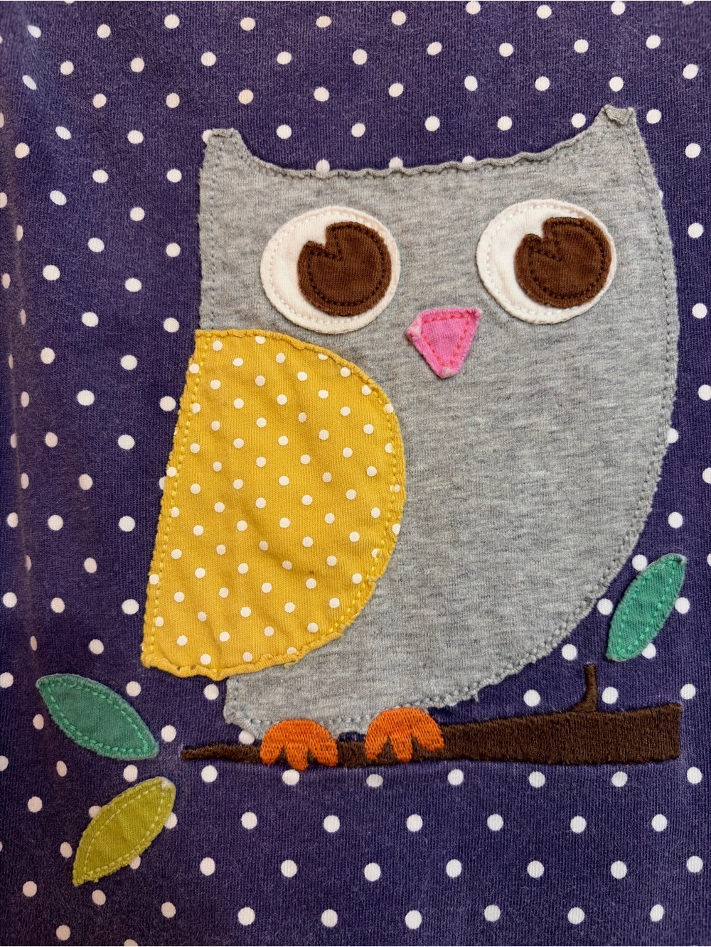 Mini Boden Purple Polka Dot Owl Dress with Yellow Accents - Picture 2 of 2
